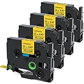 Replacement for Brother P Touch Label Tape Yellow TZe-631 TZe631 TZe TZ Tape 12mm 0.47 Laminated Black on Yellow Label Maker Tape for PT-D210 PT-D200 PT-D220 PT-H110, 1/2 Inch x 26.2 feet, 4-Pack