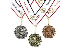 All Quality 1st 2nd 3rd Place Ten Star Award Medals - 3 Piece Set (Gold, Silver, Bronze) Includes Neck Ribbon