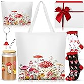 9 Pcs Mushroom Gifts for Women Christmas Plant Lover Gifts Stuff 16 OZ Coffee Cups with Straw Lid Brush, Mushroom Keychain, Socks, Tote Bag Cosmetic Bag fo Birthday Gardener (Shiny Style)