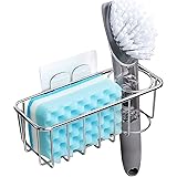 Adhesive Sponge Holder + Brush Holder, 3-in-1 Sink Caddy, SUS304 Stainless Steel Rust Proof Water Proof, No Drilling