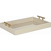Kate and Laurel Lipton Mid Century Modern Decorative Wood Tray with Brushed Gold Metal Handles, Sand Brown