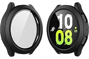 Langboom Black Hard Case Compatible with Samsung Galaxy Watch 5 Galaxy Watch 4 44mm with Screen Protector, HD Tempered Glass 