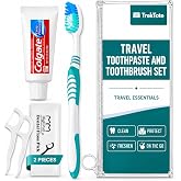 Travel Toothpaste And Toothbrush Kit with Name Brand Travel Size Toiletries | Travel Size Toothbrush And Toothpaste Set, Two Dental Floss In A TSA Approved Clear Bag. Mini Travel Essentials