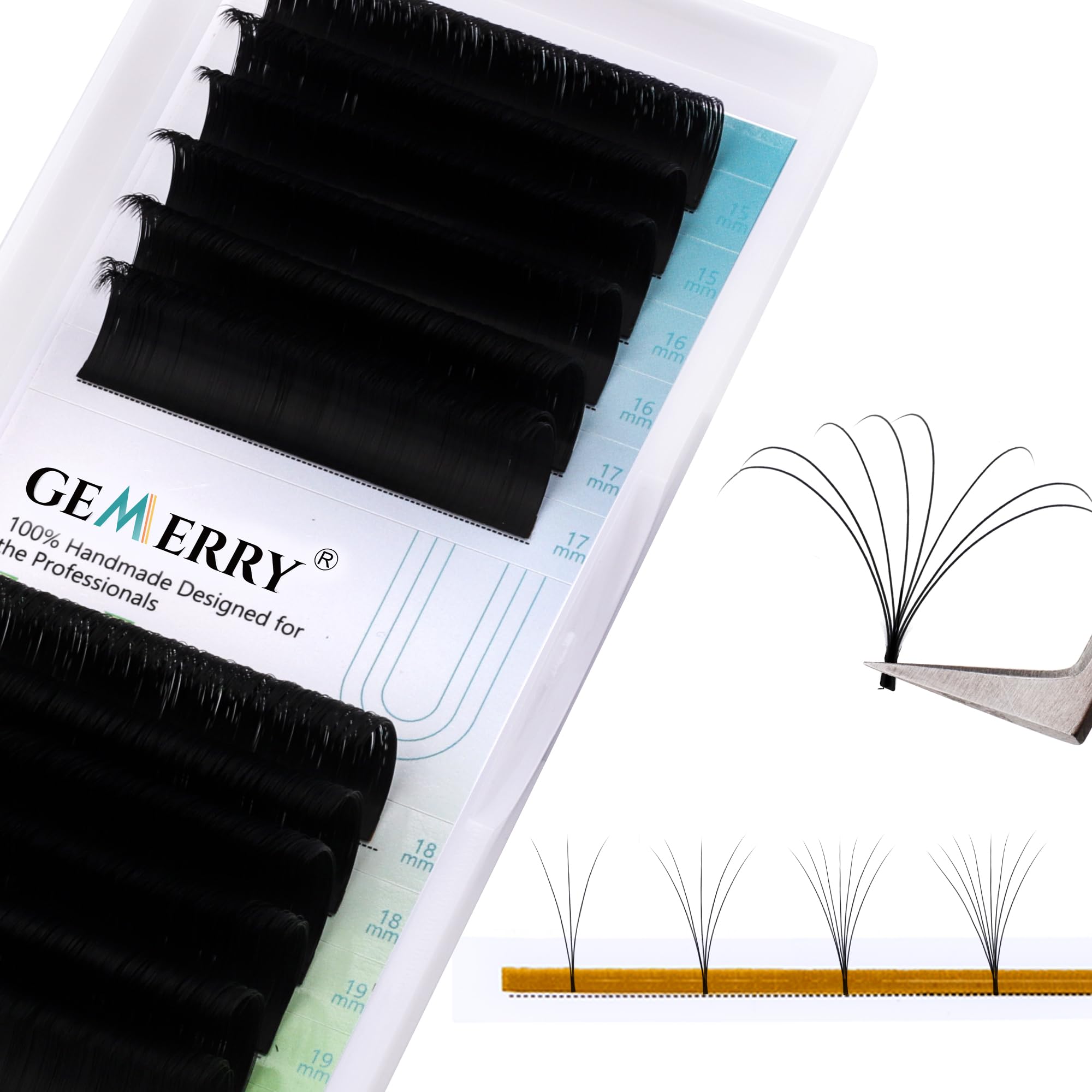 GEMERRY Eyelashes, 0.07 mm D Curl, 15–20 mm Mix, Volume Technology, Easy Fan Lashes, 3D, 5D, 8D, 10D, Self-Fanning Volume Eyelashes Lash Extensions (0.07-D Curl, Mix, 15–20 mm)