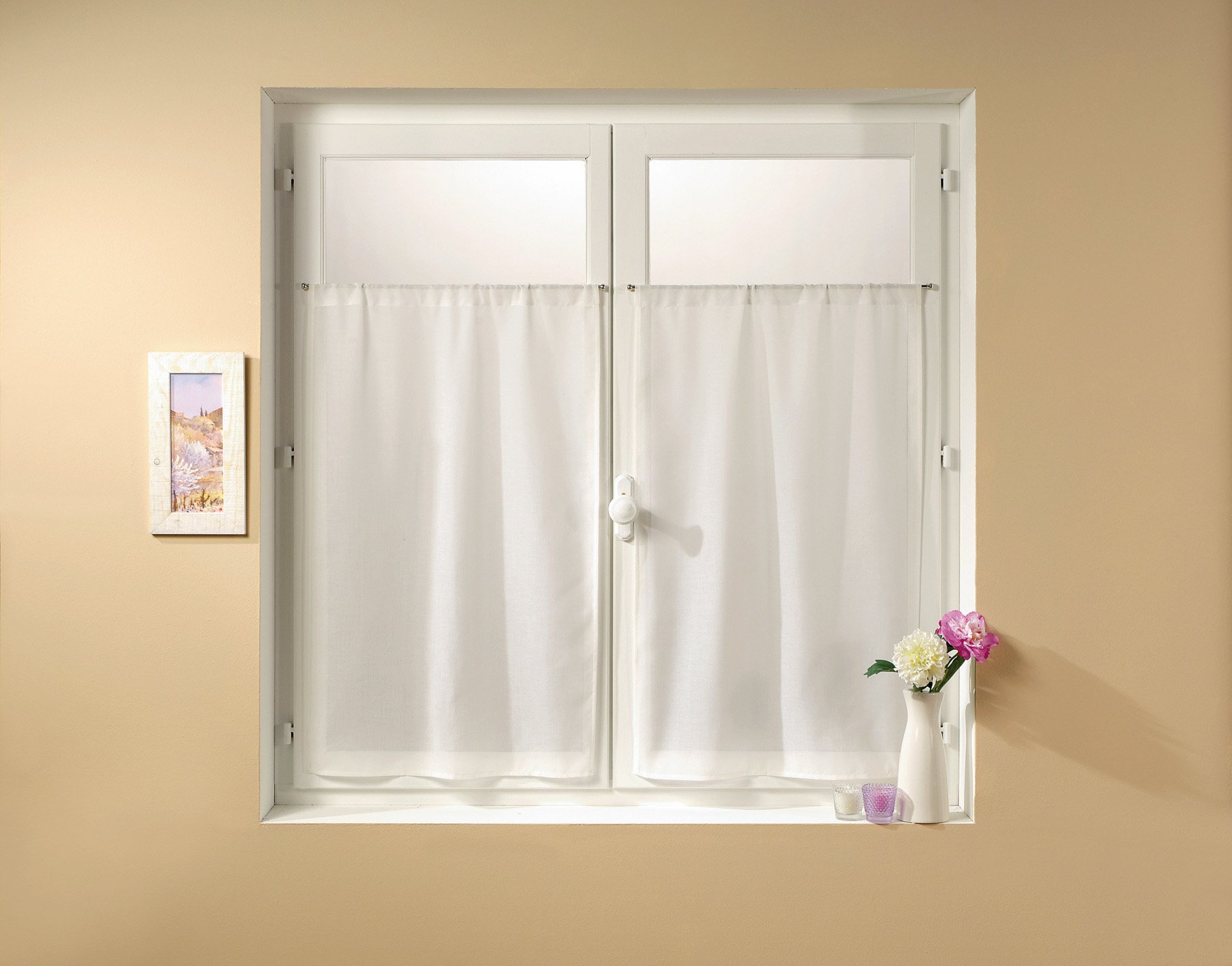 Linder 0323/10/415 Rod-Top Window Screens Set of 2 Straight Muslin White 45X90