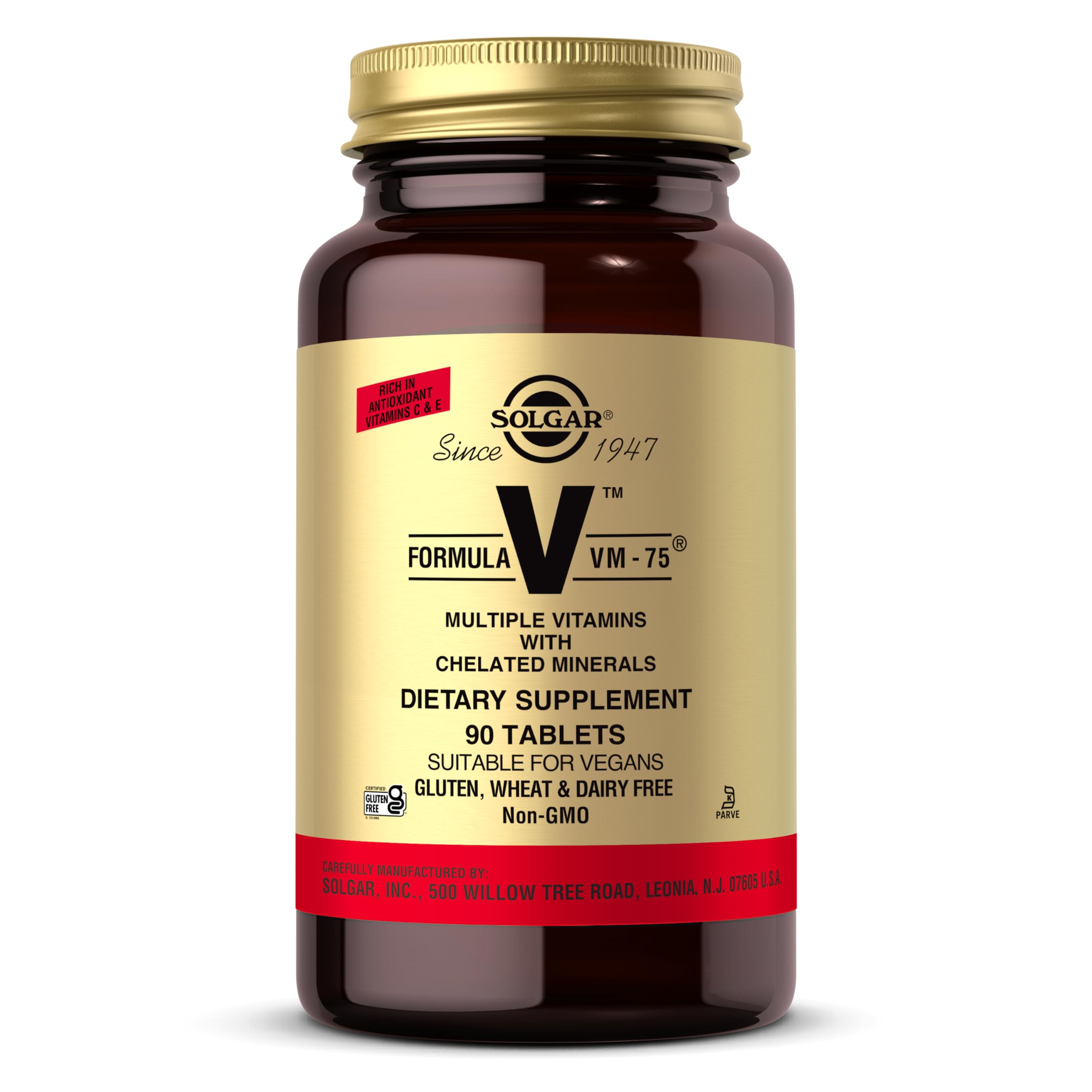 Solgar Formula VM-75 - Vitamins B, C & E - Calcium - Folic Acid - Rich in Antioxidants - Vegan - 90 Tablets
