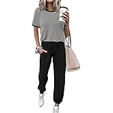 MASCOMODA Womens 2 Piece Outfits 2026 Summer Tracksuit Sets Short Sleeve Tops Travel Long Pants Jogger Lounge Set