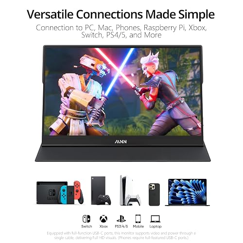 15.6" Portable Monitor FHD 1080P - USB-C & HDMI, Built-in Speakers, Leather Case For Laptop, Phone, PS4