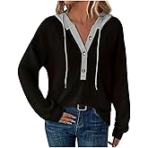 Coipe Womens Waffle Knit Hoodie Drawstring Long Sleeve Hooded Tops Loose Collared Button Down Running Sweatshirts