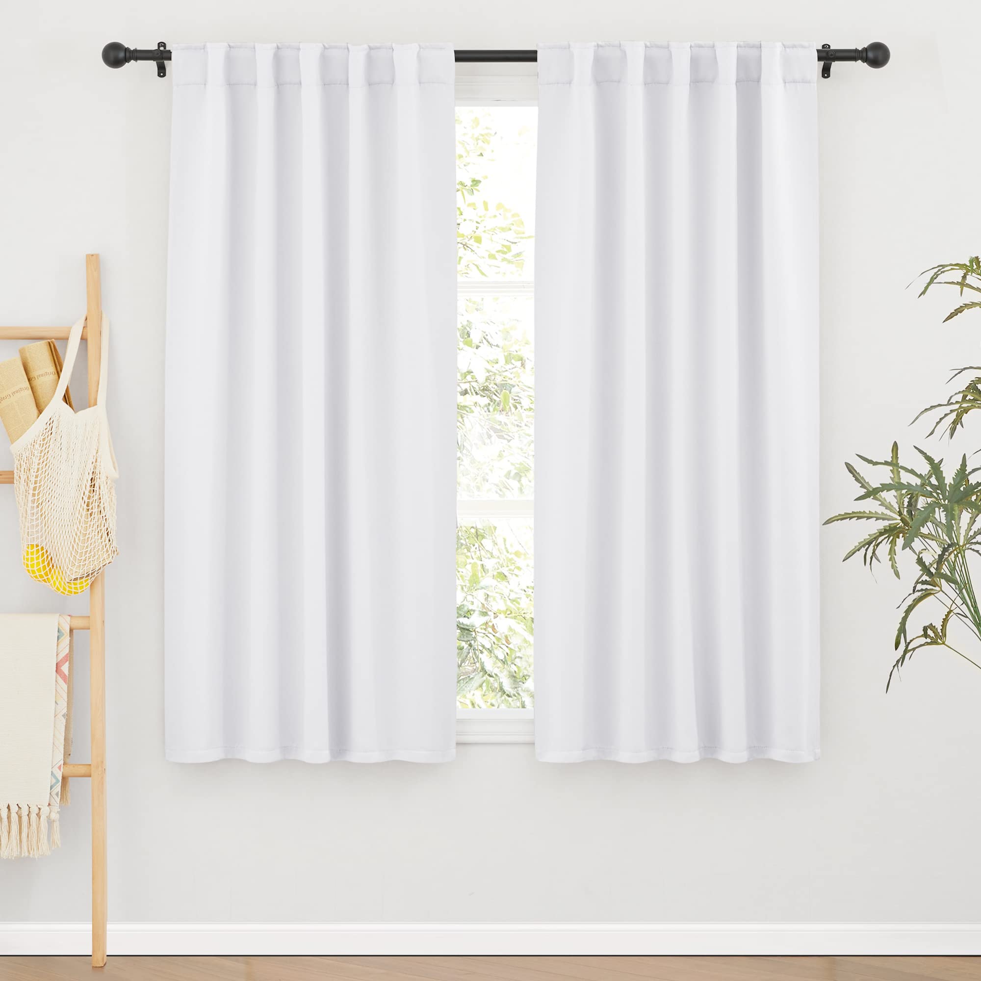 Photo 1 of RYB HOME White Short Curtains, Room Darkening Drapes Thermal Insulated Small Window Coverings Full Privacy Protection for Bedroom Bathroom Dining Room, Pure White, W42 x L63 inch, 2 Panels