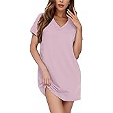 GlavidGlee Cotton Nightgowns for Women V Neck Sleepshirt Short Sleeve Soft Sleepwear Nightdress