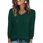 Ivicoer Womens Sweaters V Neck Long Sleeve Pullover Tops Hollow Out Fall Outfits Fashion Clothing 2025