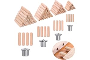 AOBOPLE 500 Pcs Wood Dowel Pins, Wood Dowels Assorted Sizes, Fluted Wooden Dowel Pins with 4 Dowel Centering Pins for Furniture Crafts Woodworking 1/4" 5/16" 3/8" 1/2" (6mm, 8mm, 10mm,12mm)