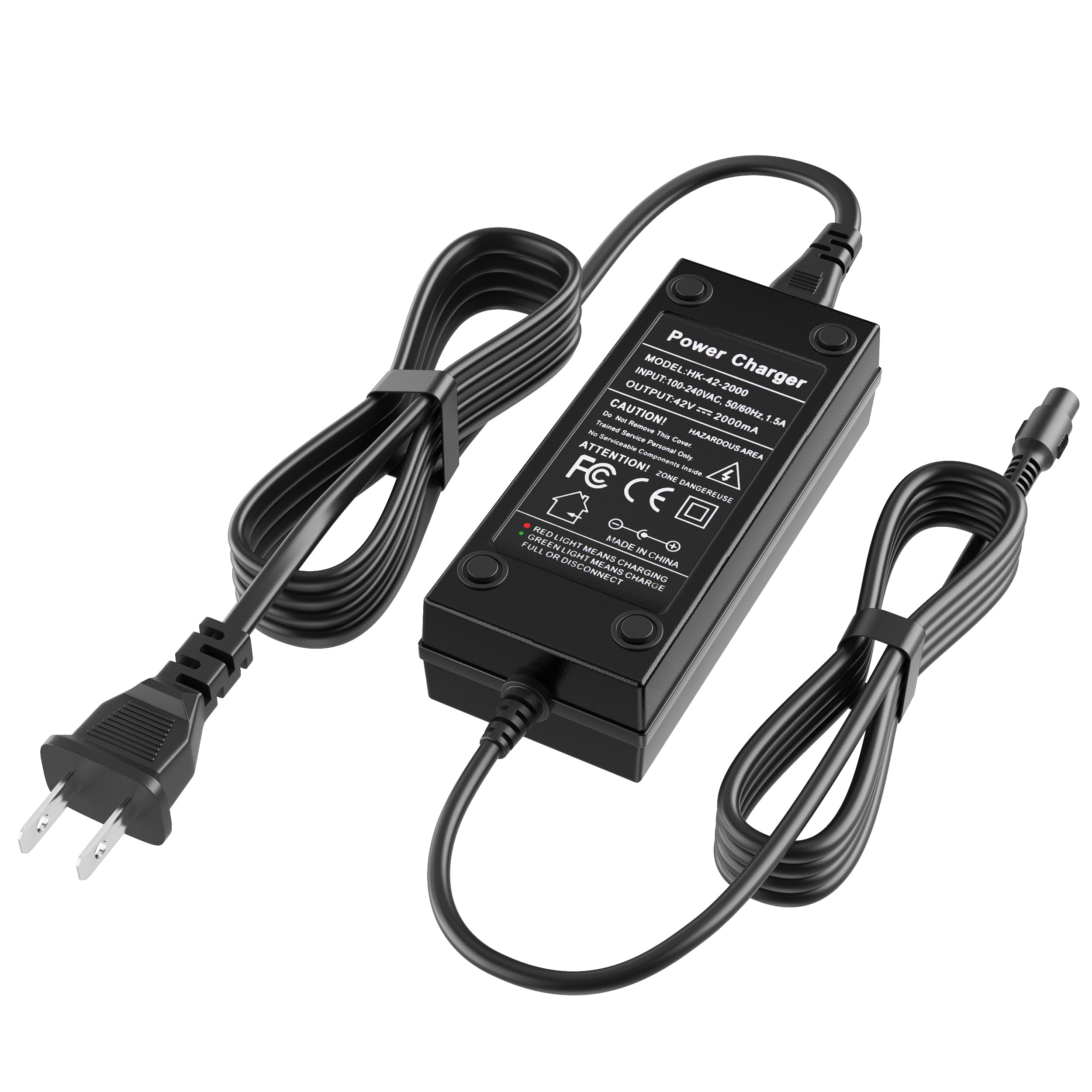 EWUNAX 42V 2A Power Adapter PowerFast 3-Prong Inline Connector for 36V Sports Mod,Pocket Mod Lithium Battery,Lithium Battery Power Charger.