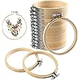 FEBSNOW 16 Pieces 4 Inch Embroidery Hoops Adjustable Natural Material Circle Cross Stitch Hoop Ring Bulk Wooden Round Embroid