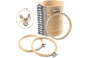 FEBSNOW 16 Pieces 4 Inch Embroidery Hoops Adjustable Natural Material Circle Cross Stitch Hoop Ring Bulk Wooden Round Embroidery Hoop for Art Craft Handy Sewing and Christmas Decoration