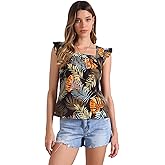 Allegra K Women's Tropical Tank Top Floral Print Square Neck Summer Beach Tops