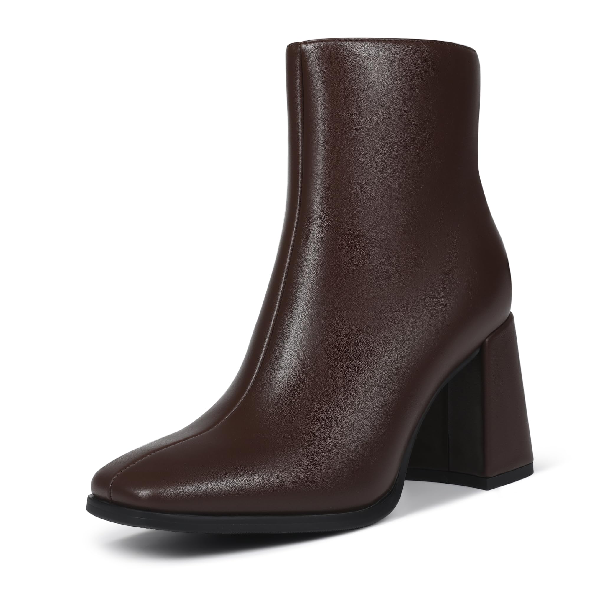 Wetviro Womens Square Toe Brown Ankle Boots Chunky Heel Causual Comfort ...