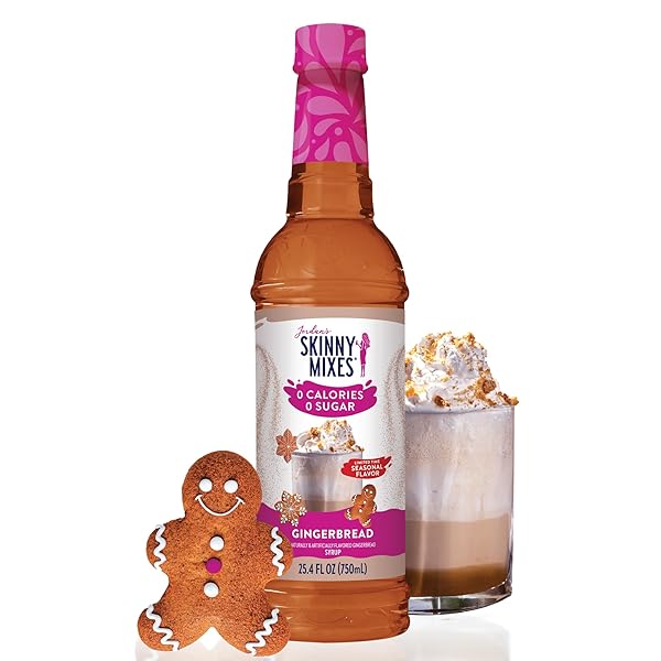 JORDAN’S SKINNY SYRUPS SUGAR FREE COFFEE SYRUP, GINGERBREAD LATTE FLAVOR DRINK MIX, ZERO CALORIE FLAVORING FOR LATTES, PROTEIN SHAKE, FOOD & MORE, GLUTEN FREE, KETO FRIENDLY, 25.4 FL OZ, 1 PACK