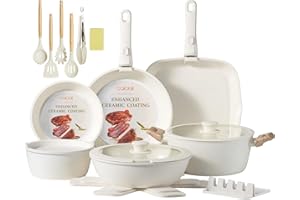 COICUR Ceramic Pot Sets, Pan Set, 23 Pieces, Non-Stick Cookware with Removable Handle, Stackable Pot Set for All Hobs, Oven-S