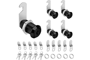 Pertinel 1-1/8" Cabinet Cam Lock with Keys 5PCS Black Cabinet Locks Keyed Alike Secure Files Drawers RV Storage Locks Replacement Set, Black Finish (1-1/8 Inch 5Pcs)