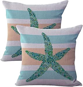 WholesaleSarong Juego de 2 Cojines Náuticos Boho Estrella de Mar y