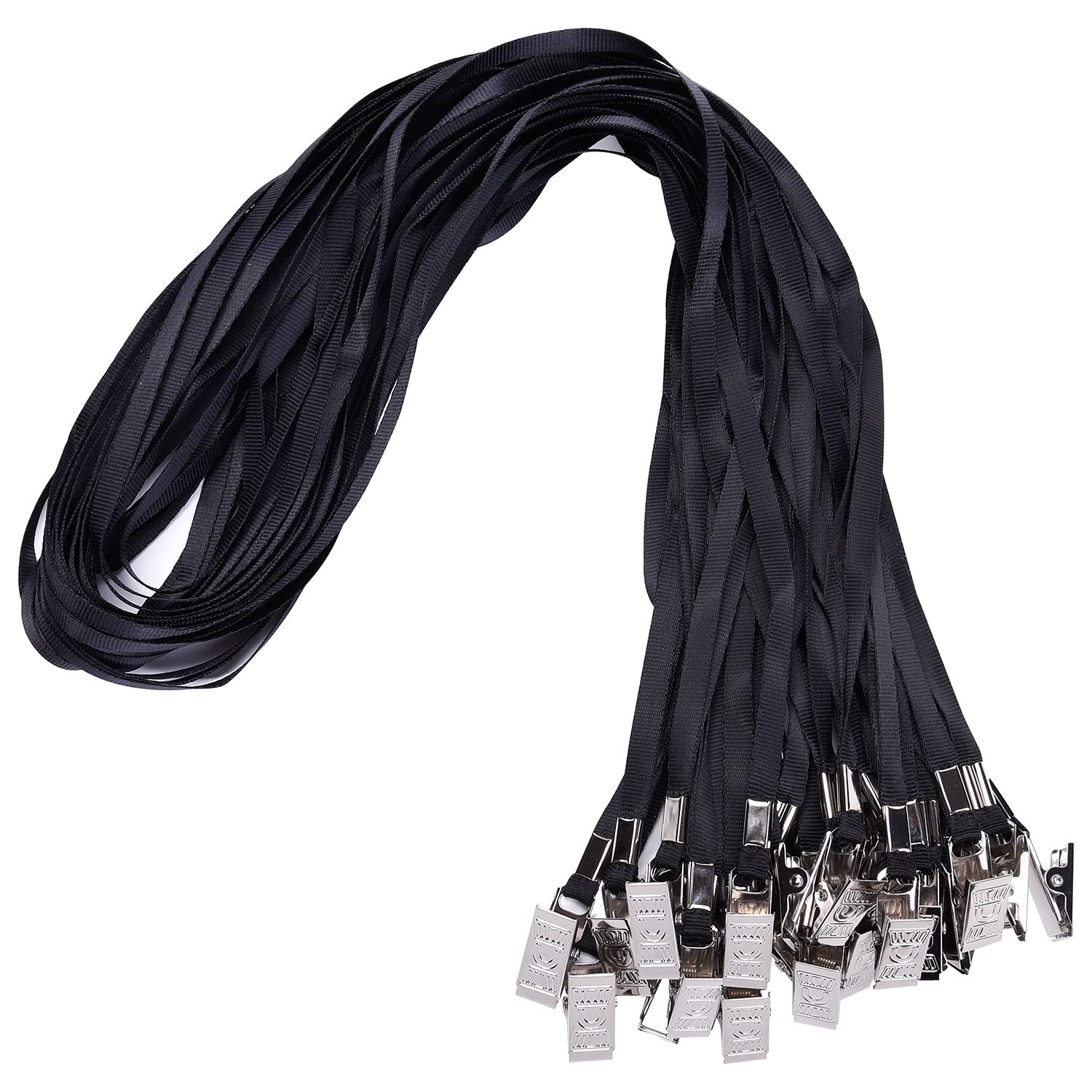 Wisdompro 30 Pack Office Lanyards, 17 Inch Blank Flat Nylon Neck Straps Bulk with Metal Bulldog Clip for ID Cards/Badges, Name Tags - Black