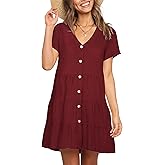 Nova In Sky Women's Summer Dresses 2025 Short Sleeve V-Neck Casual Loose Swing Button Down Casual T Shirt Dresses