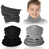 Janmercy 3 Pieces Kids Neck Warmer Winter Fleece Neck Gaiter Windproof Face Mask Cover Ski Tube Scarf for Boys Girls(Dark)