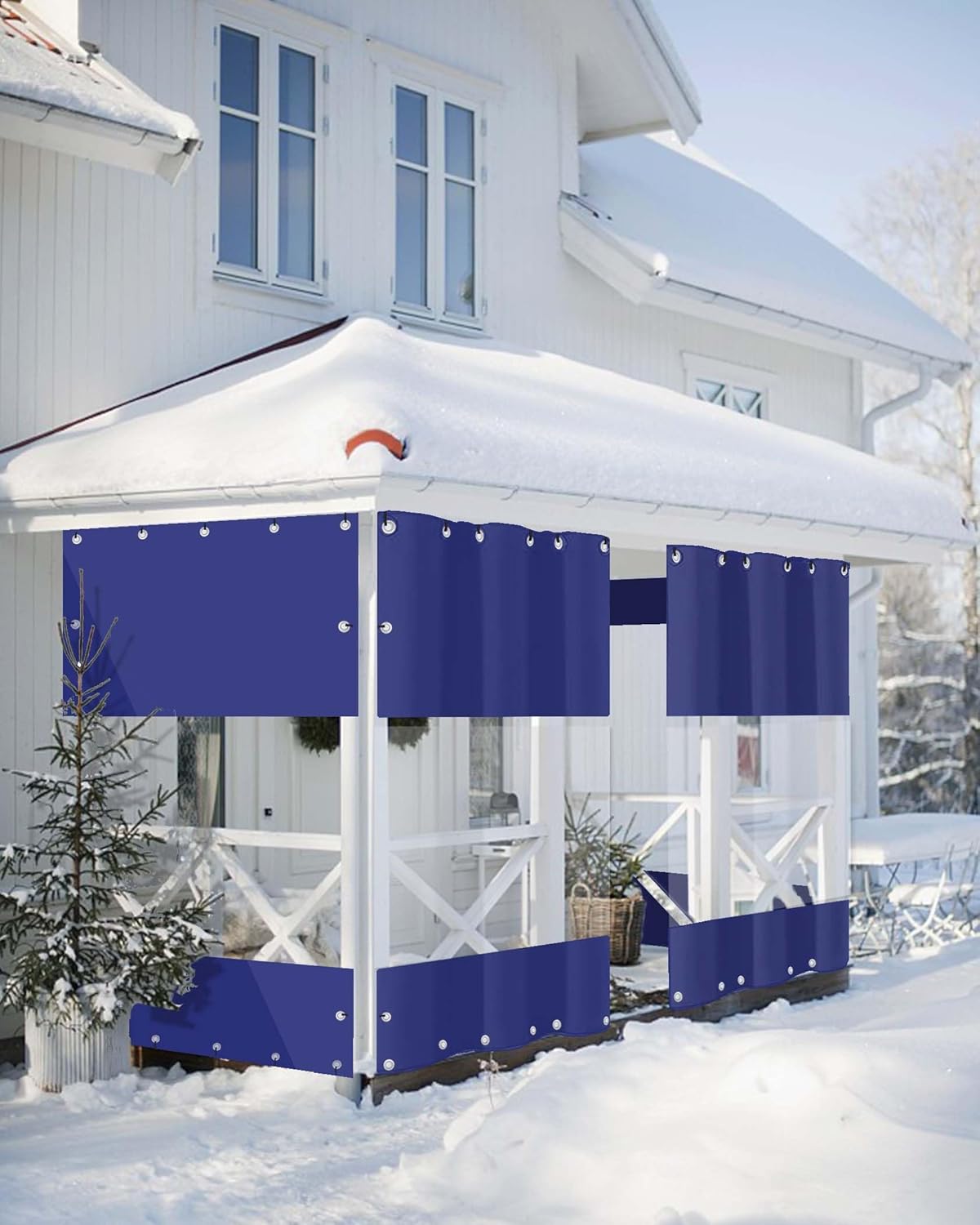 Outdoor Curtains - FoundGo 10'H x 10'W Vinyl Curtains for Patio 19oz, Outdoor Clear Vinyl Patio Enclosure,Heavy Duty Clear Tarp Waterproof Vinyl Tarps with Grommets for Pergola, Balcony,Porch,Gazebos,-4℉ Cold Resistant