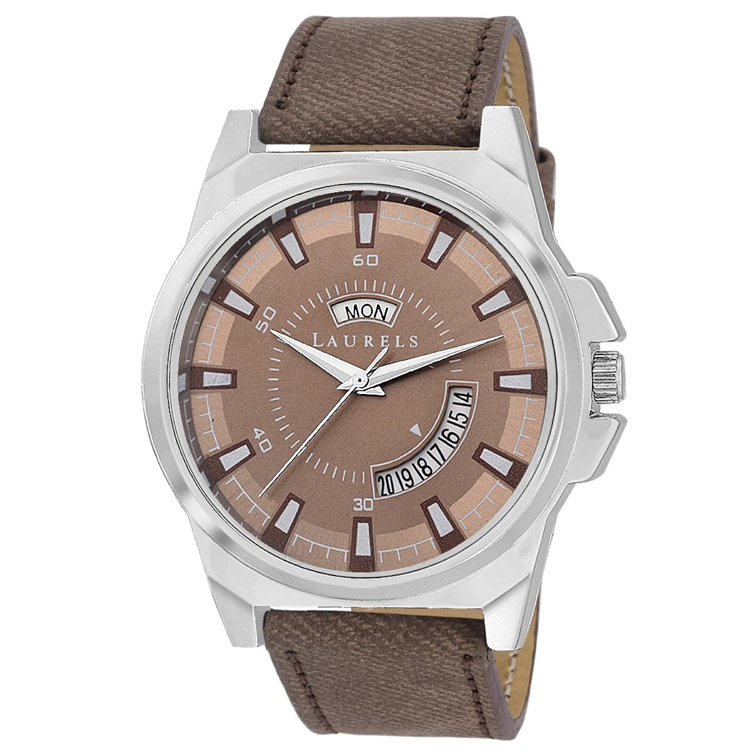 laurels nixon brown dial day and date function wrist watch - for men