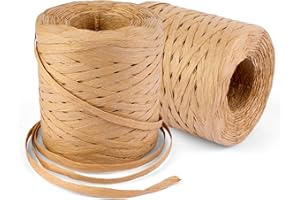 BEVTEE Raffia Ribbon, 2 Rolls 436 Yards Raffia Yarn, Natural Raffia Paper Twine String for Gift Wrapping Christmas Crafts DIY Decoration, 1/4 Inch (Kraft)