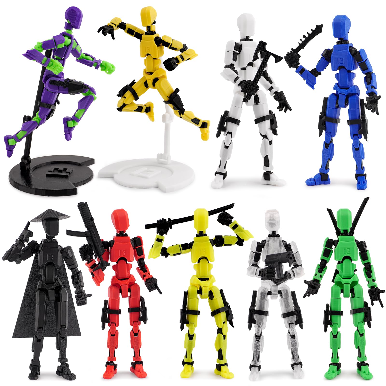 Photo 1 of (Assembly Completed) 9 Pack T13 Action Figure Set with Display Stand Holder Base, Titan13 Action Figure Accessories 3D Printed Toy, Multi-Jointed Movable Lucky 13 Nova13 Dummy13
