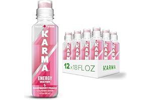 Karma Energy Drink – 12 Pack, Raspberry Peach Caffeinated Water with Cognizin® Nootropics, Vitamins & Immune Support, Low Calorie