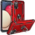 PUSHIMEI for Samsung Galaxy A03S Case with HD Screen Protector (Military Grade 16ft. Drop Tested) Magnetic Ring Holder Kickstand Protective Phone Case for Samsung Galaxy A03S, Red