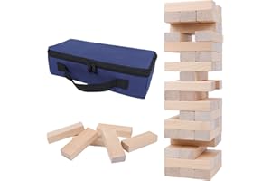 GOTHINK Classic Wooden Tumbling Tower Game, 54pcs Timber Stacking Blocks Board Game with Carry Case, Family Night Toy Game Gift for Kids and Adults, Standard Size with Storage Box