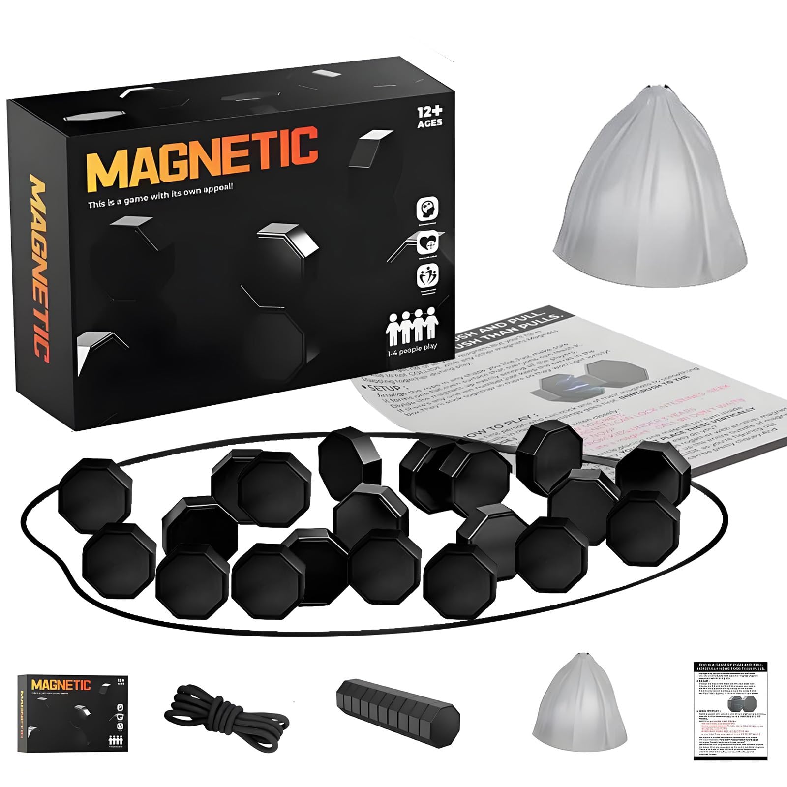 Magnetic Chess Game, Combining Chess with Magnetic Game, Portable Magnet Stone Games with String for Endless Fun Enhance Strategy Innovative Magnetism Game Experience (Black)