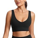 CRZ YOGA Butterluxe Womens V-Neck Longline Sports Bra - Wireless U-Shaped Open Back Yoga Low Impact Padded Crop Top