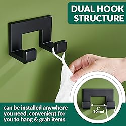 APLusee Double Robe Towel Hook Matte Black, SUS 304