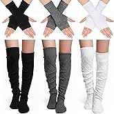 Chicingyou 3 Sets Leg Warmers and Arm Warmers Women Knitted Knee High Socks Cable Knitted Fingerless Gloves over The Knee Long Boot Stocking for Women Girls Winter Cold Weather