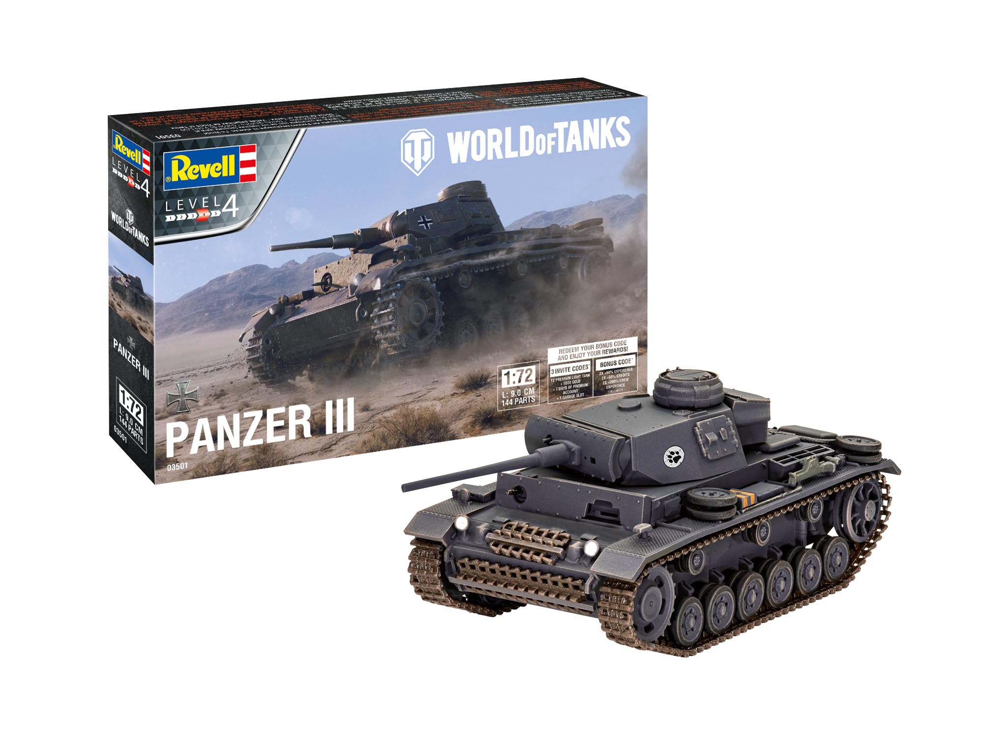 Revell 03501 PzKpfw.III Ausf.L World of Tanks 1:72 Scale Plastic model kit, Unvarnished