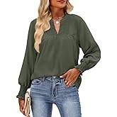 HEYTALALA Women's Puff Long Sleeve Shirts 2025 Fall Tops V Neck Casual Boho Work Blouses Dressy T Shirts