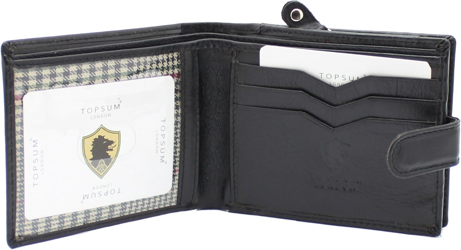 TOPSUM LONDON Mens RFID Blocking Genuine Leather Bifold Wallet with A Zipped Coin Pocket and ID Window 4011 Black - Image 3