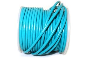 Cords Craft Handmade Genuine Leather Round Cord 2mm for Craft, Necklace, Bracelets, Jewelry & Accesseries, Stringing, Beading and Braiding Wrok, DIY Craft Projects, Regular Shiny (Cyan, 21.87 Yards)