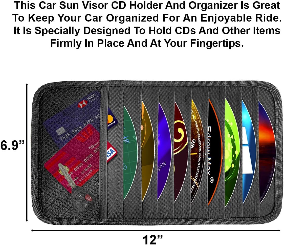 lebogner Car Sun Visor CD Holder and Vehicle Organizer, 2 Pack Auto Interior Accessories 10 Pocket CD, DVDs Storage Case, Registration, Document and Ticket Holder, Storage Pouch Organizer: Automotive