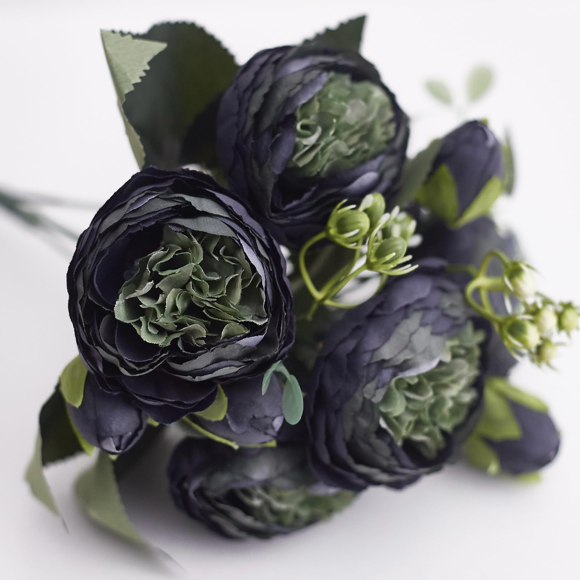 The Baked Studio - Silk Peony and Tea Rose Artificial Bouquet 9 Heads Realistic Fake Plant for DIY Craft Cake Living Room Home Wedding Decoration (BLACK)