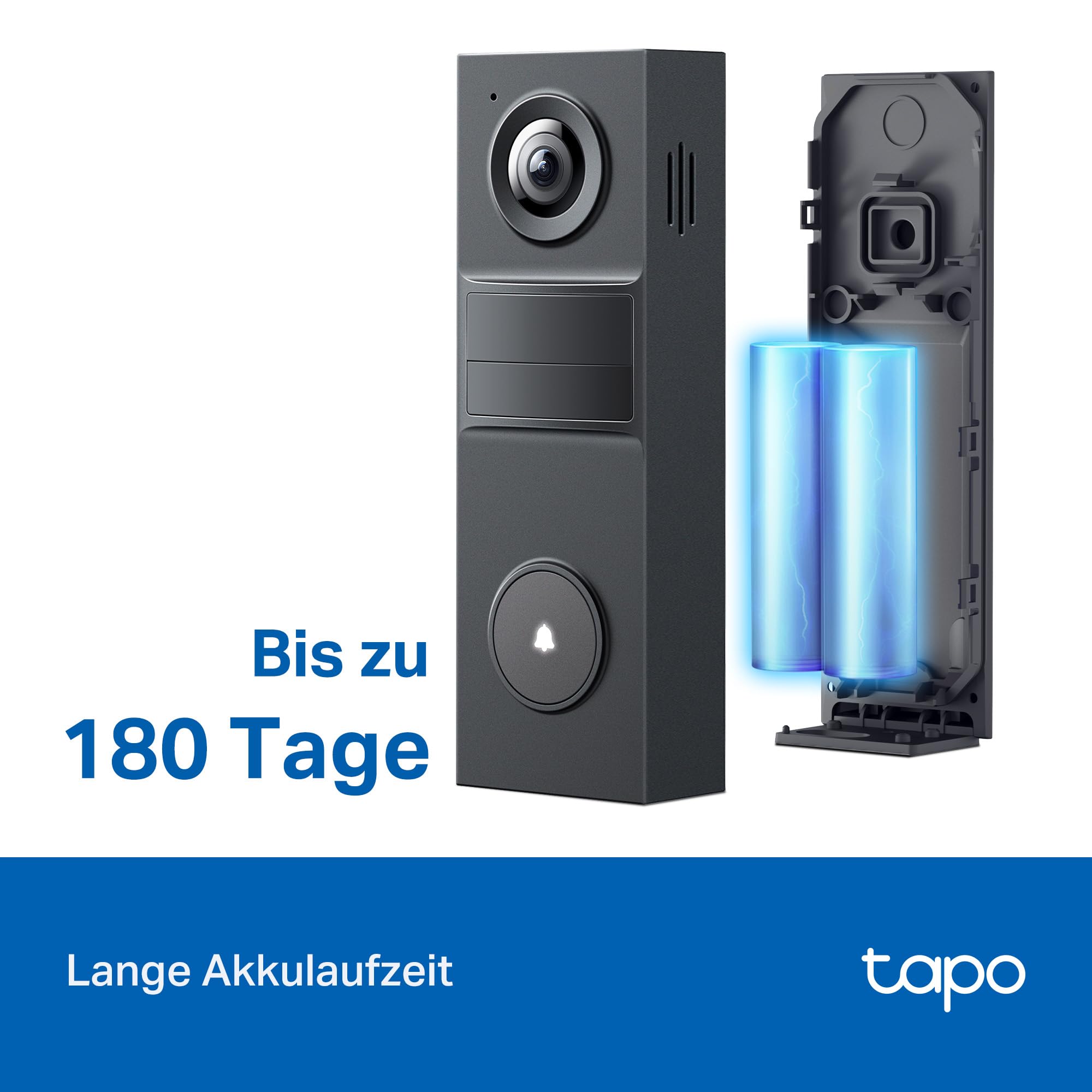 Tapo D205 Akku-Videotürklingel | WLAN Türklingel mit Kamera | 2K, 160° Weitwinkel, Zwei-Wege-Audio | Integrierter Akku | Lokale Speicherung auf microSD & H500 HomeBase | Kompatibel Solarpanel 8