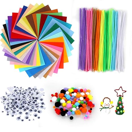 Adkwse 540 Stück Kinder Bastelset, 40 Farben Bastelfilz Filz + 100 Pfeifenreiniger Chenilledraht + 200 Pompons + 200 Stücke K