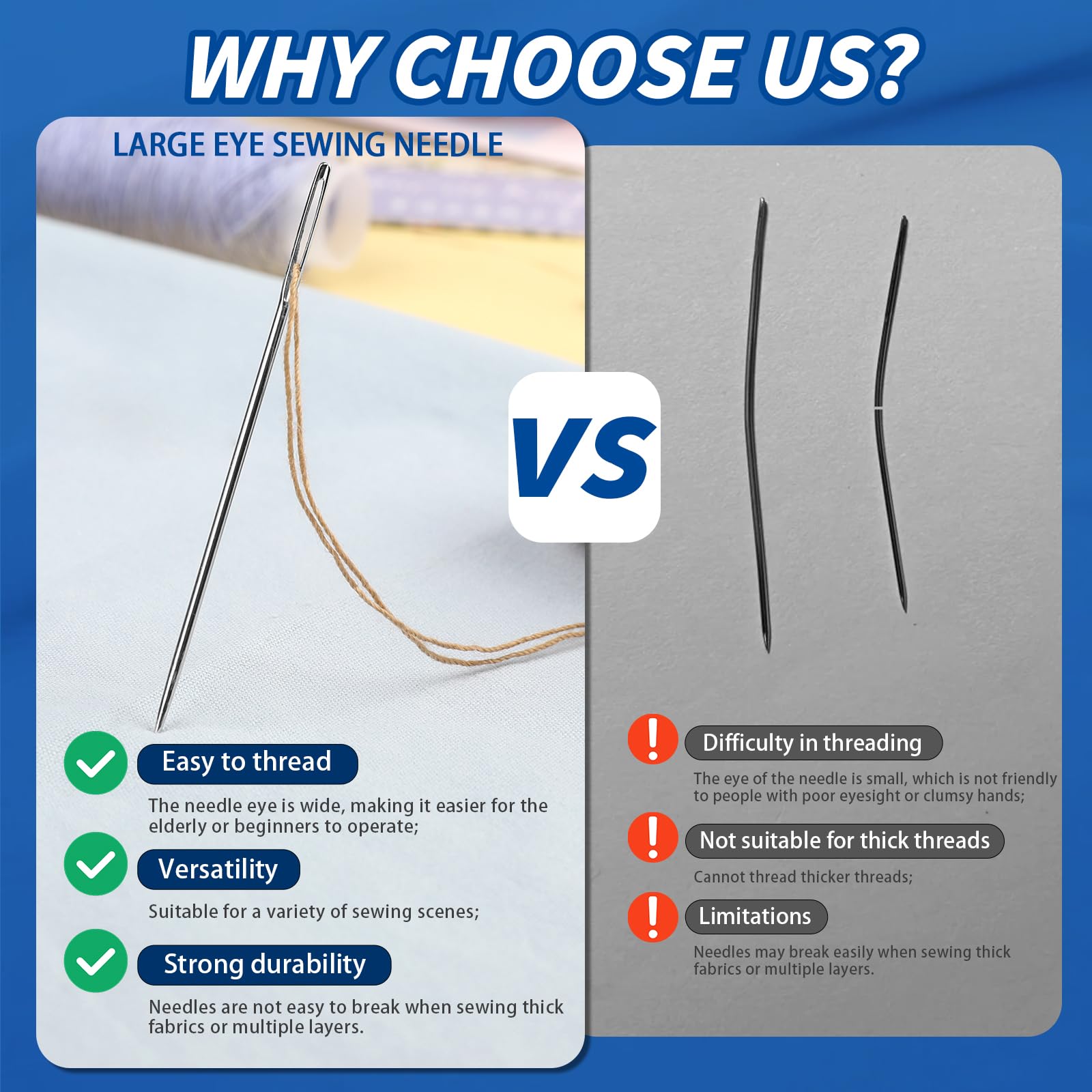 35 Pcs Large Eye Sewing Needles, 7 Size Sewing Sharp Needles for Handsewing, Leather Embroidery Thread Needle, Stainless Steel Yarn Knitting Needle with Threader, Thimble for Crafts, Repair, Quilting