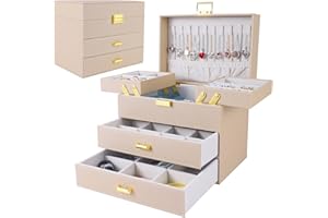 Dajasan Jewelry Organizer Box, Jewelry Holder Organizer Box, PU Leather Jewelry Box, Gift Idea for Valentine's Day, Birthday, Mother's Day, Christmas (Champagne)